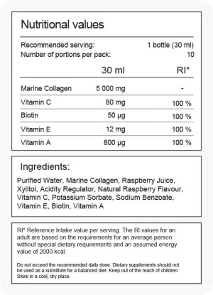 Морски колаген с биотин - вкус малина 10х30 мл.