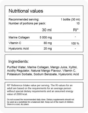 Морски колаген с хиалуронова киселина - вкус манго 10х30 мл.